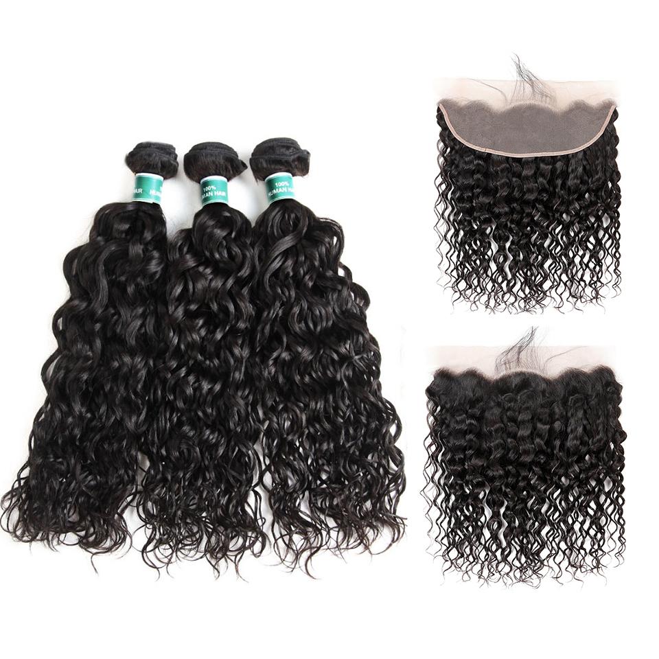 Ali Grace Water Wave Hair Bundles 3 Pcs with 13x4 Lace Frontal