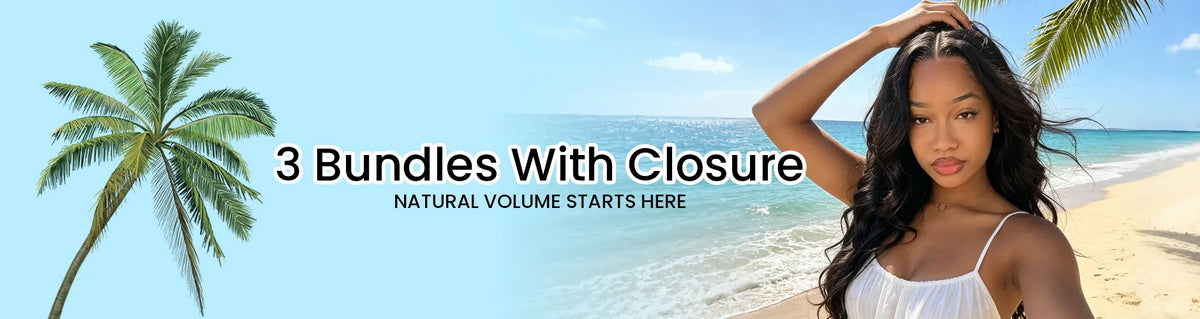 Ali Grace 3 bundles with closure human hair collection featuring natural textures, 100% virgin human hair, and seamless styles for a fuller, natural-looking hairstyle.