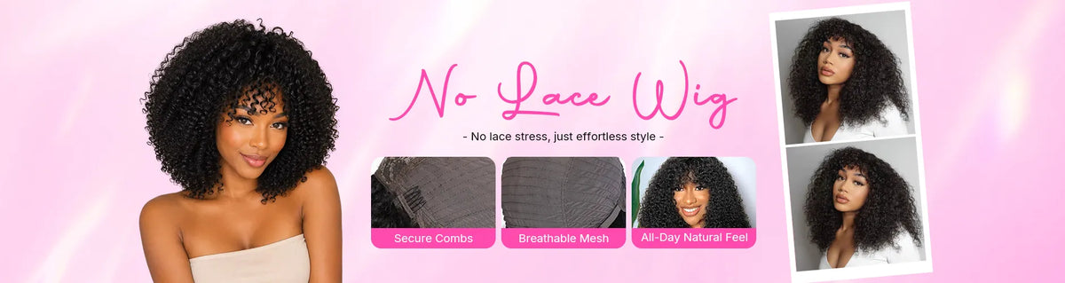 No lace wigs with easy wear design, natural texture and comfortable styling options for beginners