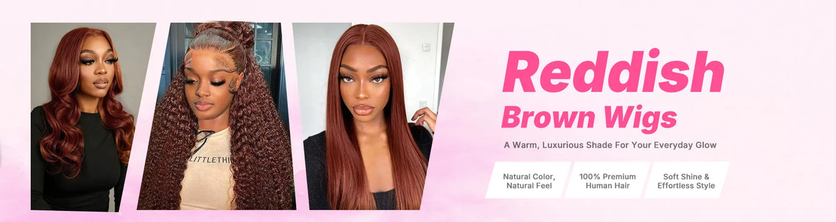 Reddish brown human hair wigs with rich warm tones and a natural-looking finish