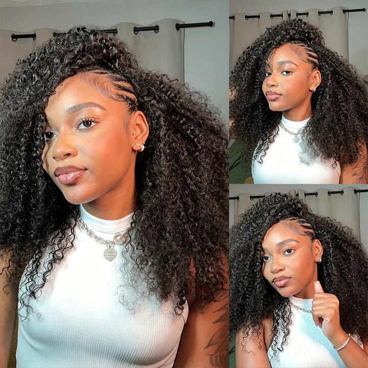 Aligrace Hair Kinky Curly Half Wig InvisiFit Strap Human Hair Wear Go Glueless Wig for Beginners AliGrace 