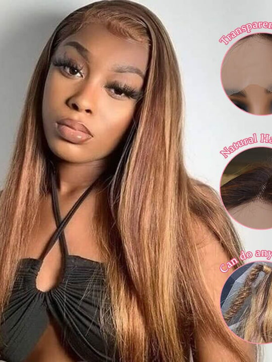 Ali Grace 13x4 Lace Front  Straight Hair Wig Highlight Brown Color