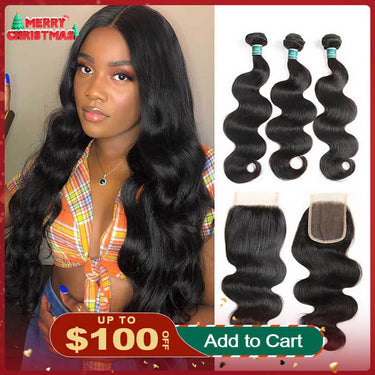 Ali Grace Hair Body Wave Hair Bundles 3Pcs With 4x4 Lace Closure