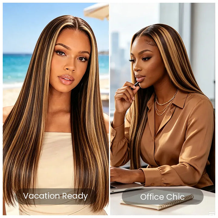 Casual and office hairstyles with the Aligrace Highlight Brown Straight Human Hair Wig