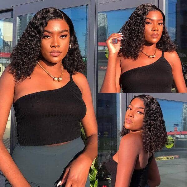 Aligrace Pre Cut 5x5 Lace Water Wave Wear Go Glueless Short Bob Wig 