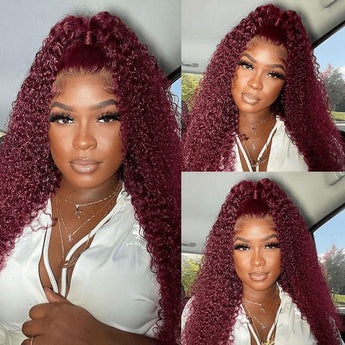 Aligrace 13x4 Lace Curly Wigs 99J Burgundy Color