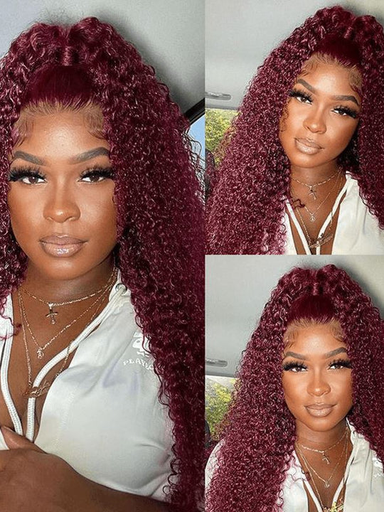 Aligrace 13x4 Lace Curly Wigs 99J Burgundy Color