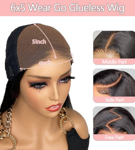 Aligrace Wear And Go 6x5 Pre Cut & Pre Bleached Lace Quick & Easy Install Straight Wig