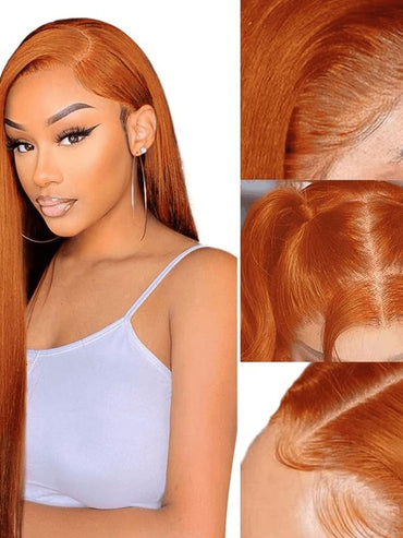 Aligrace 4x4 Closure Lace Straight Wigs Ginger Orange Color