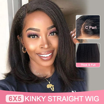 Aligrace Quick Install 6x5 Wear Go Glueless Kinky Straight C Part Short BoB Wig