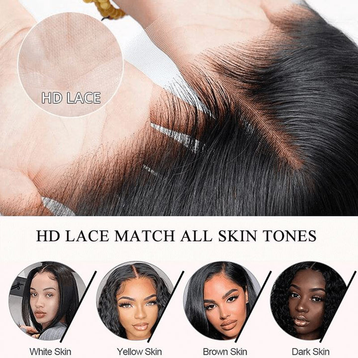 Aligrace 5x5 HD Lace Front Straight Wigs Natural Black