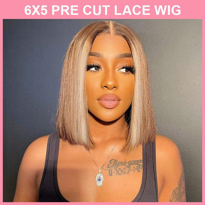 Aligrace 6x5 Middle Part Straight P6/22 Color Wear &amp; Go Glueless Short BoB Wig