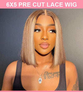 Aligrace 6x5 Middle Part Straight P6/22 Highlight Color Wear & Go Glueless Short BoB Wig