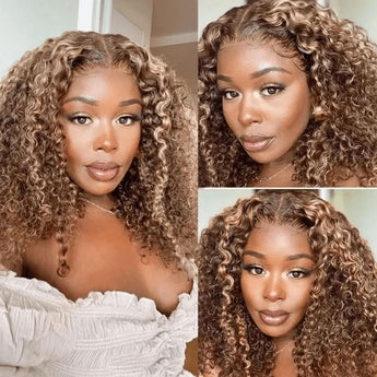 Aligrace 4x4 Lace Curly BoB Wigs Highlight Color