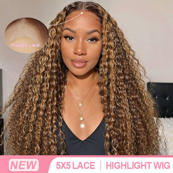 Aligrace 5x5 Transparent Lace P4/27 Highlight  Color Water Wave Human Hair Wig