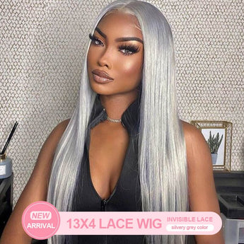 Aligrace 13x4 Frontal Lace Silvery Grey Color Straight Human Hair Wig