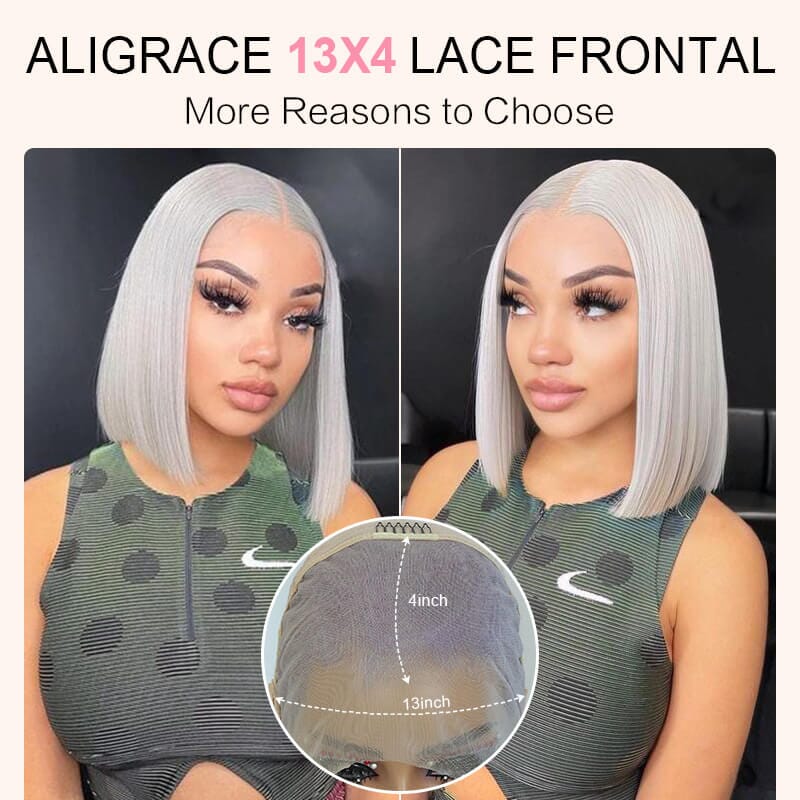 Aligrace Best Quality 13x4 Transparent Lace Silvery Grey Color Straight Short BoB Wig