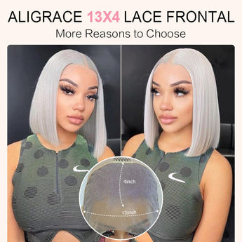 Aligrace Best Quality 13x4 Transparent Lace Silvery Grey Color Straight Short BoB Wig