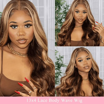 Ali Grace 13x4 Lace Front Body Wave Wigs HighLight Brown Color