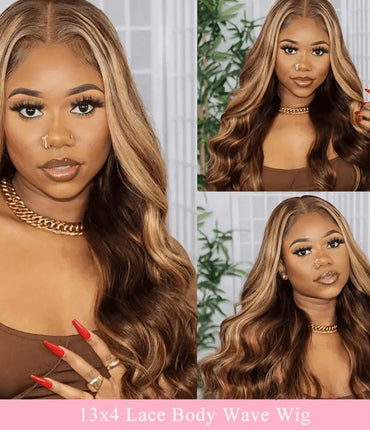 Ali Grace 13x4 Lace Front Body Wave Wigs HighLight Brown Color