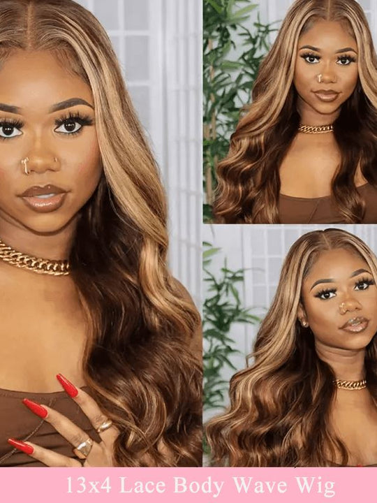 Ali Grace 13x4 Lace Front Body Wave Wigs HighLight Brown Color