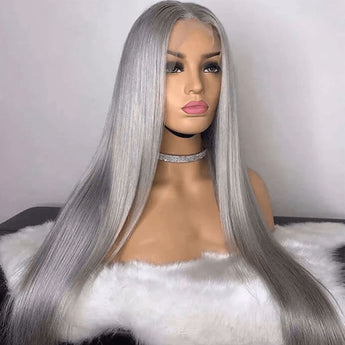 Aligrace 13x4 Frontal Lace Silvery Grey Color Straight Human Hair Wig