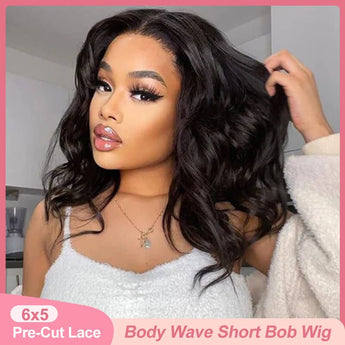 Aligrace 6x5 Pre-Cut Lace Wear Go Glueless Body Wave C Part Short BoB Wig