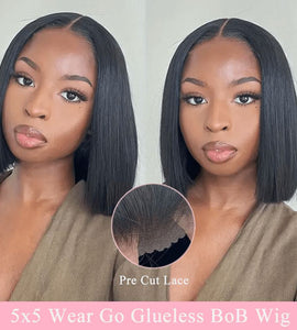 Aligrace Hair 5x5 Pre Cut Lace Wear and Go Glueless Straight Bob Wig for Black Women