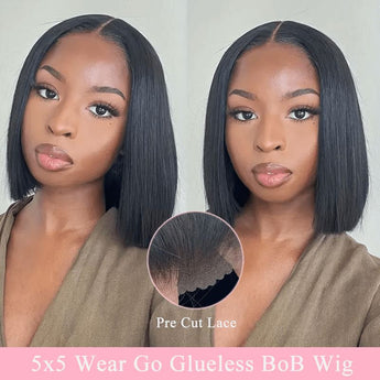 Aligrace Hair 5x5 Pre Cut Lace Wear and Go Glueless Straight Bob Wig for Black Women