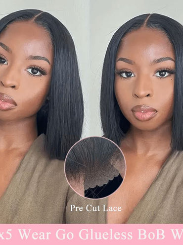 Aligrace Hair 5x5 Pre Cut Lace Wear and Go Glueless Straight Bob Wig for Black Women