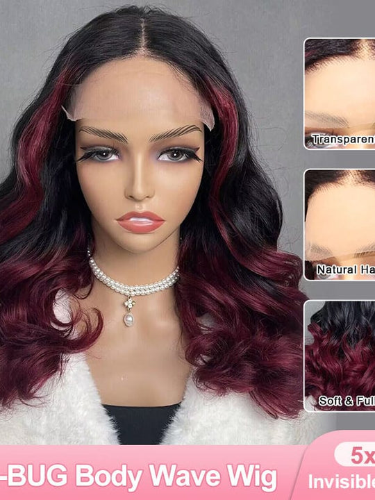 Aligrace T1B/BUG Body Wave 5x5 Transparent Lace Human Hair Color Wig