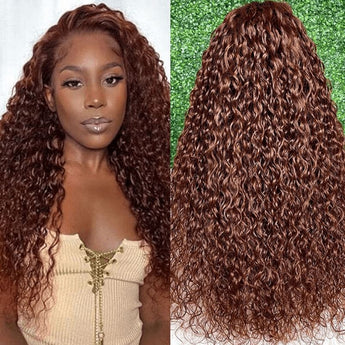 Aligrace 13x4 Lace Water Wave Wigs #33 Reddish Brown Color