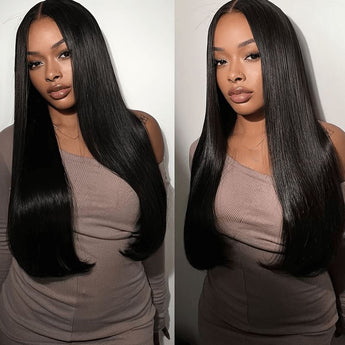 Aligrace 5x5 HD Lace Front Straight Wigs Natural Black