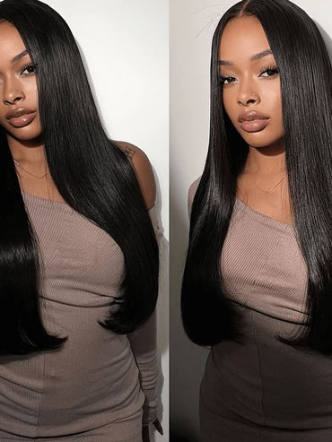 Aligrace 5x5 HD Lace Front Straight Wigs Natural Black