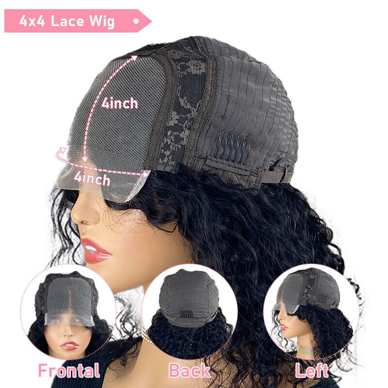 Aligrace 4x4 Lace Closure Kinky Curly Wigs Natural Black Color