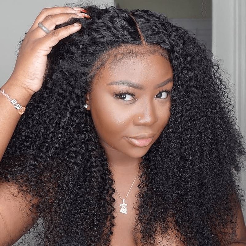 Aligrace Small Knots Lace Frontal Kinky Curly Human Hair Wigs With Natural Hairline