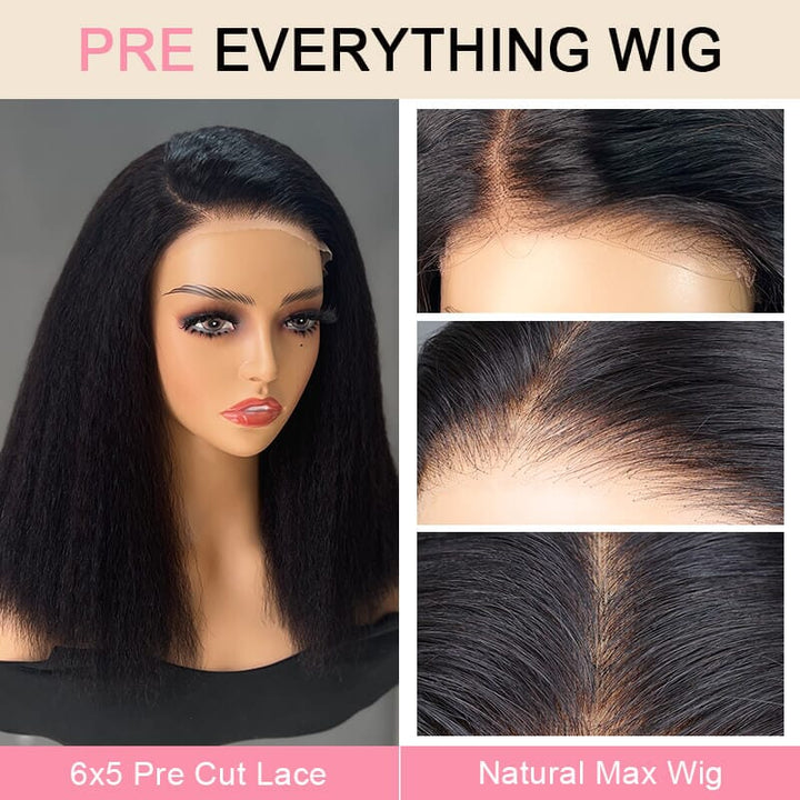 Aligrace Quick Install 6x5 Wear Go Glueless Kinky Straight C Part Short BoB Wig
