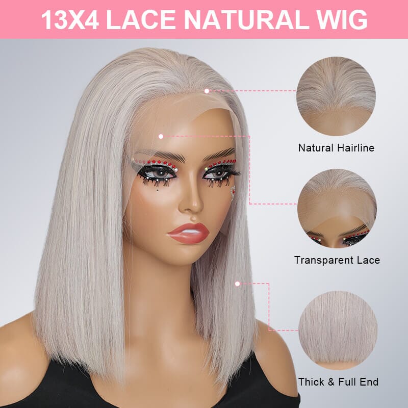 Aligrace Best Quality 13x4 Transparent Lace Silvery Grey Color Straight Short BoB Wig