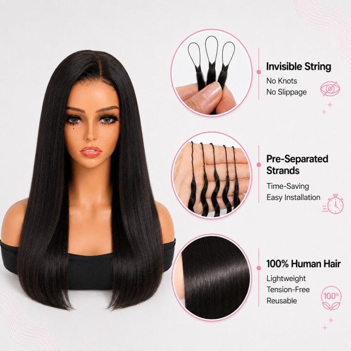 Aligrace Hair Straight Hair Pre-Separated Knotless Crochet Hair Extension Natural Color Feather Soft 100% Human Hair AliGrace 