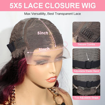 Aligrace T1B/BUG Body Wave 5x5 Transparent Lace Human Hair Color Wig