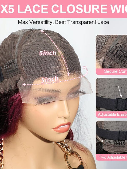 Aligrace T1B/BUG Body Wave 5x5 Transparent Lace Human Hair Color Wig