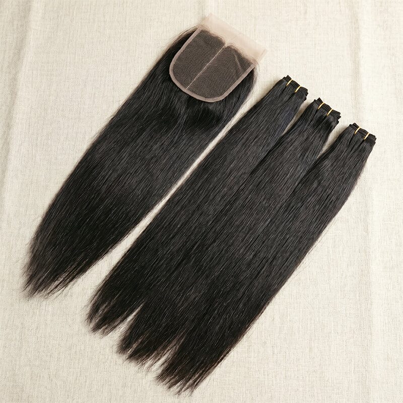 Ali Grace Hair Silky Straight Human Hair Bundles with 5x5 Closure 100% Real Hair, Full & Tangle-Free AliGrace 