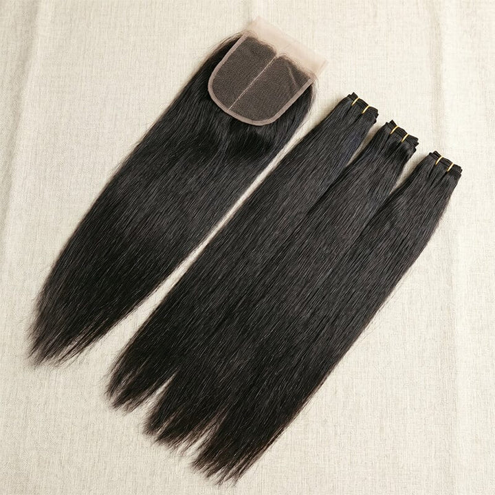 Ali Grace Hair Silky Straight Human Hair Bundles with 5x5 Closure 100% Real Hair, Full &amp; Tangle-Free AliGrace 