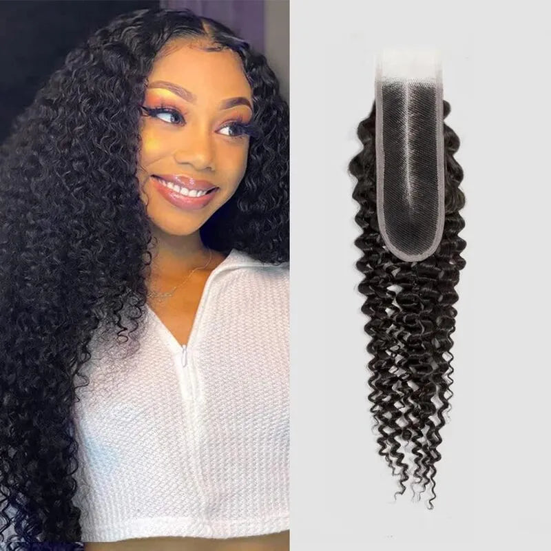 2x6 curly HD lace closure human hair with pre-plucked hairline, natural scalp look and melted hairline effect by Ali Grace