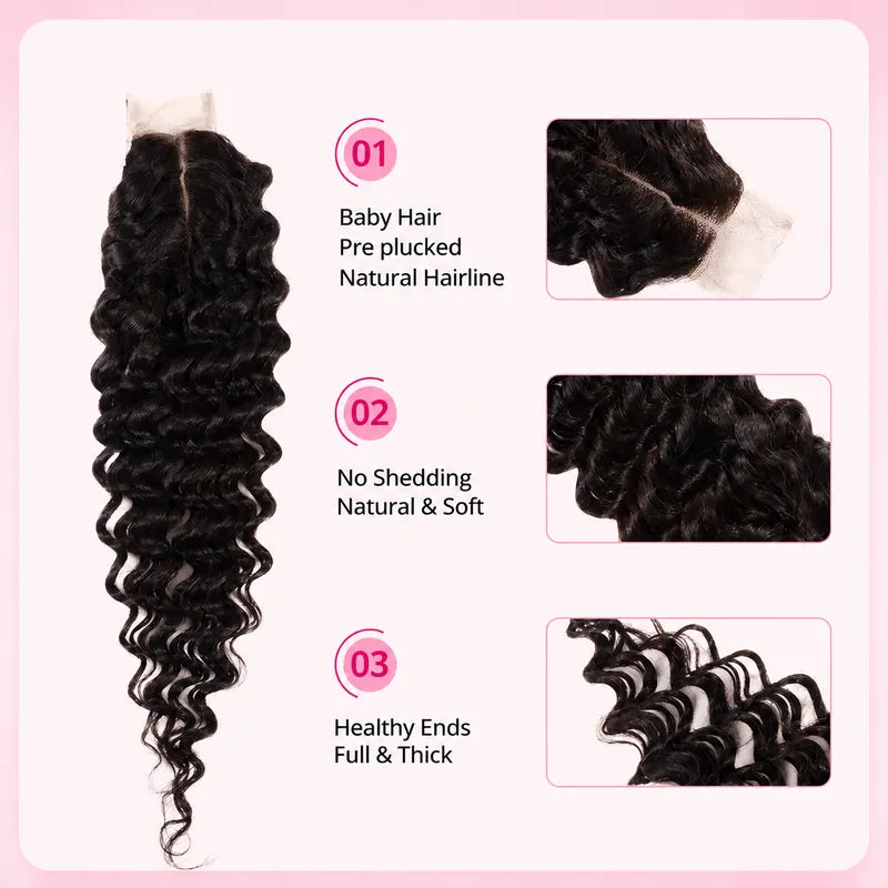2x6 curly lace closure with premium human hair texture, defined curls, soft strands and natural movement
