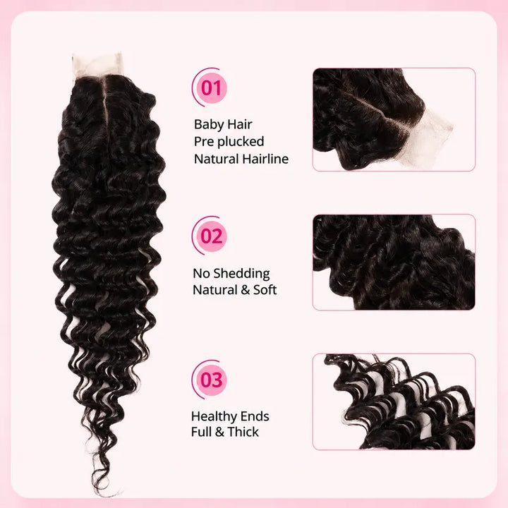 2x6 curly lace closure with premium human hair texture, defined curls, soft strands and natural movement