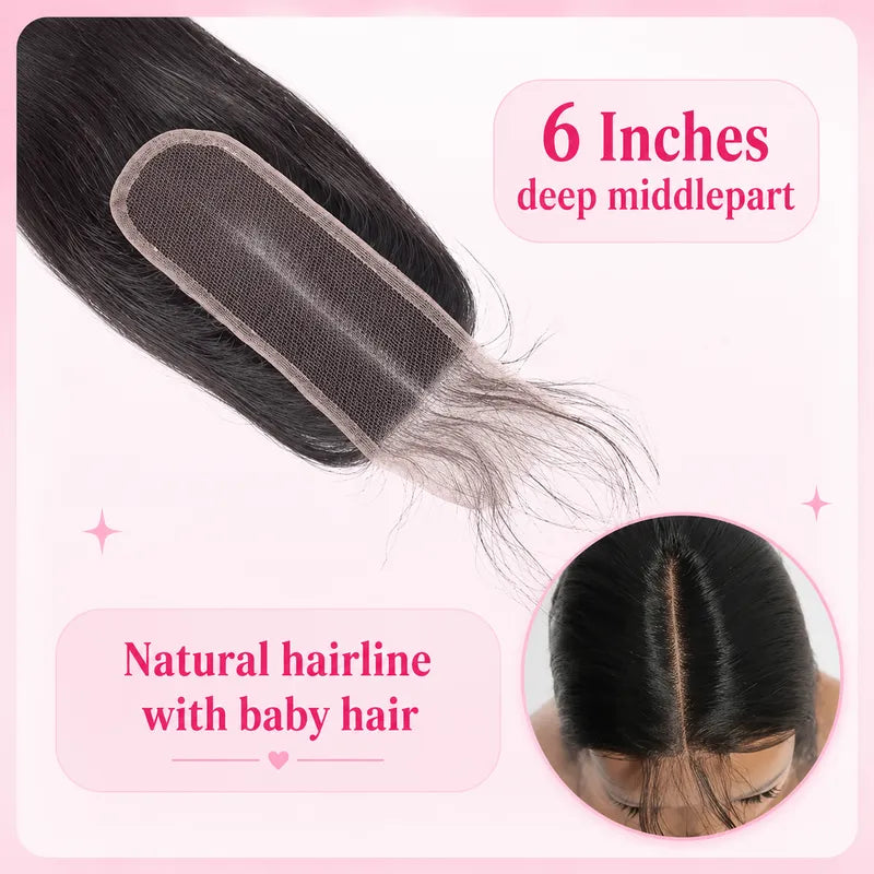 2x6 HD transparent lace closure with soft lightweight lace, invisible blending and realistic scalp effect