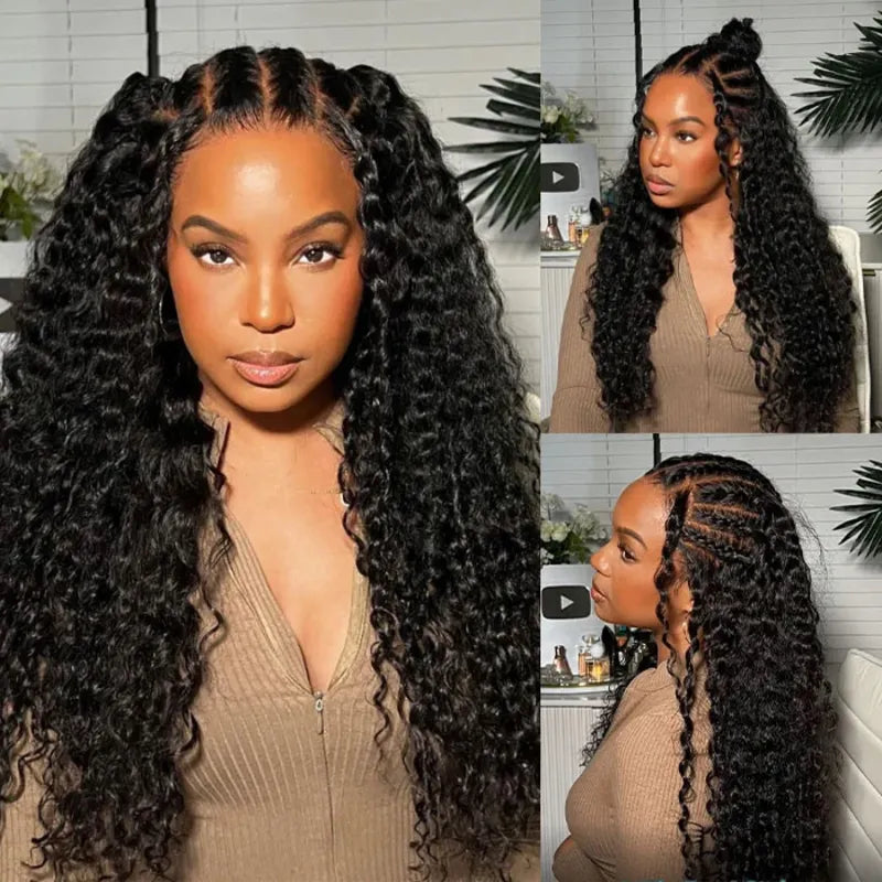 360 circular lace water wave wig made with 100% human hair, featuring a pre-plucked hairline, bleached knots and versatile styling freedom