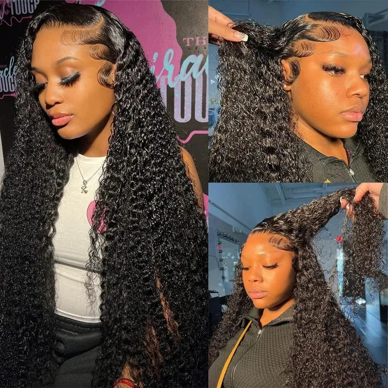 360 lace front deep wave wig made with 100% human hair featuring a pre-plucked natural hairline, breathable lace and everyday wear comfort