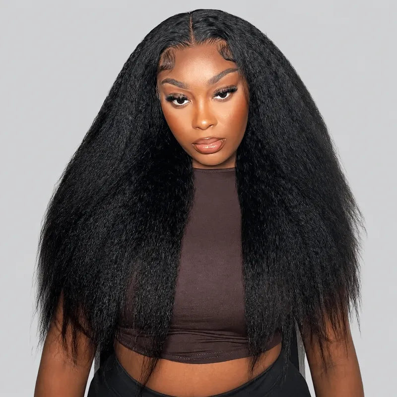 360 lace kinky straight wig with natural density, soft human hair texture and a flawless everyday hairstyle